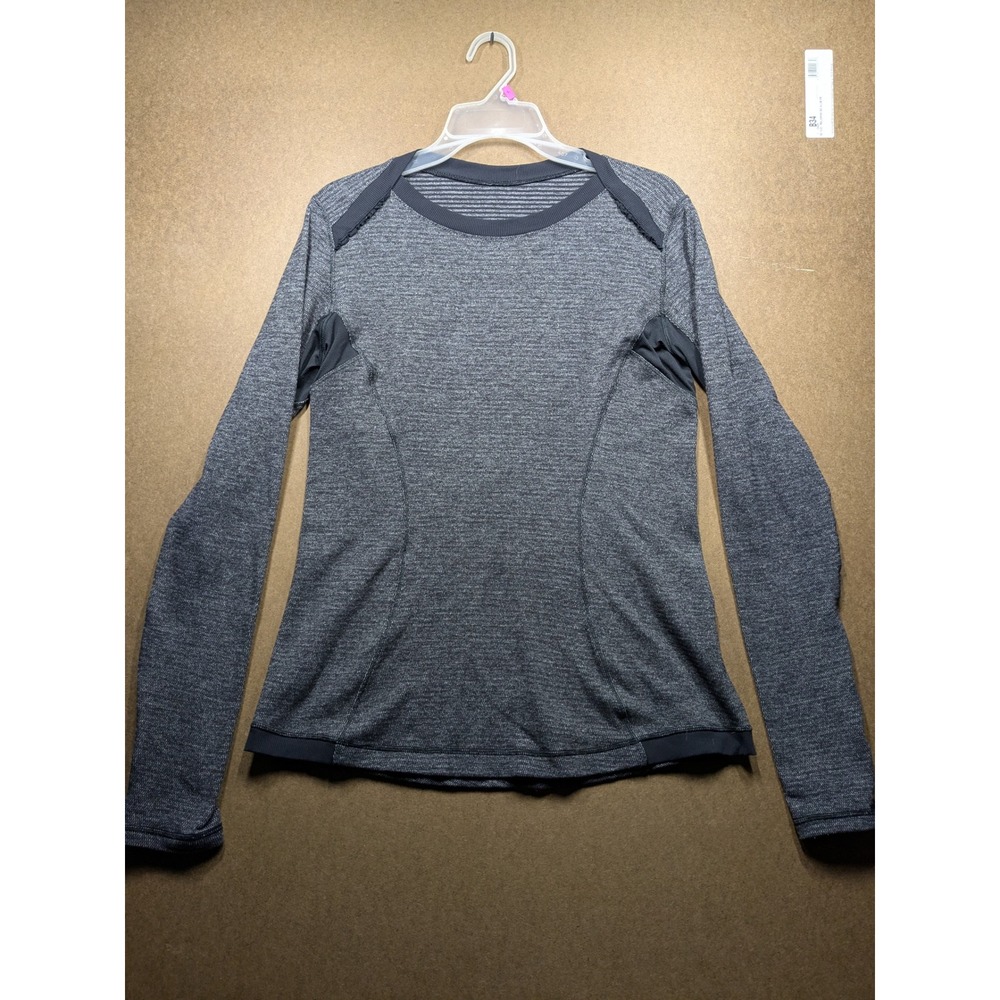 Lululemon Long Sleeve Athletic Top Gray Heathered Mesh Trim Thumbholes Women L